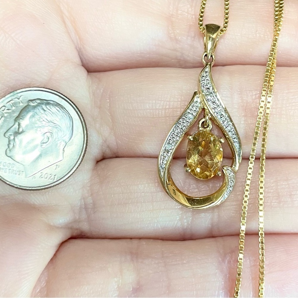 10k citrine diamond filigree yellow orange 8x6mm oval solid yellow gold pendant - Picture 5 of 9